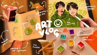 ART VLOG  starting a new sketchbook ipad art animation & pearlescent watercolors & ft. Etchr Lab