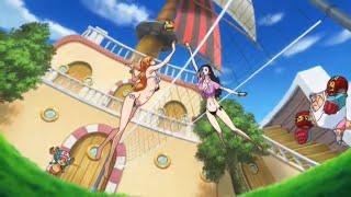 One piece epic fan service nami and robin playing volleyball