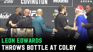 Leon Edwards throws bottle at Colby Covington after late dad joke  UFC 296 press conference