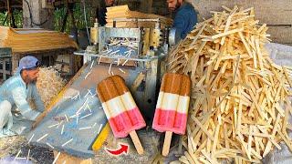 How ICE CREAM Sticks Are Made In Factory  Popsicle Stick  Mass Production Factory In Pakistan
