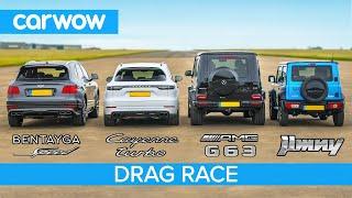 Bentayga Speed v AMG G63 v Cayenne Turbo v …Jimny? - SUV DRAG RACE ROLLING RACE & BRAKE TEST