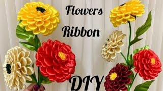 DIY Satin Ribbon FlowersTutorial on how to make dahlia flower with satin ribbon