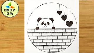 Pencil Drawing in Circle Easy Step By Step  Panda Drawing in Circle  Easy Circle Scenery Drawing