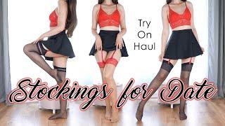 Black Skirt with Garter Belt Stockings  Try On Haul Bonus Attaching stockings to suspenders