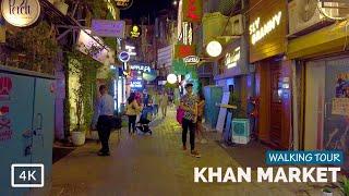 Walking at Night Shopping Street in New Delhi - Khan Market - 4K Walking Tour