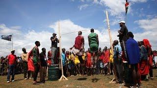 Maasai-warrior style high jump in Africa