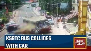 WATCH KSRTC Bus Collides With Car Rams In To Church Wall In Pathanamthitta  Kerala Road Accident