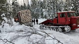 ТТ-4 Сила и мощь из СССР вытаскивает лесовоз 40 тонн.
