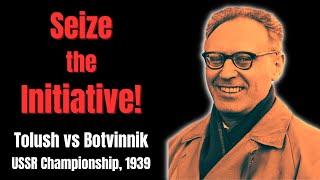 Attacking Chess Sacrifice for Initiative. Tolush vs Botvinnik