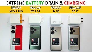 5G Battery Drain & Charging Test  Realme GT 6 vs iQOO Neo 9 Pro vs POCO F6 vs Realme GT 6T