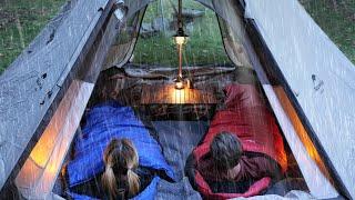 Relaxing Camping in Rain & Thunder  Cosy Tipi Tent shelter  Thunderstorm  ASMR 