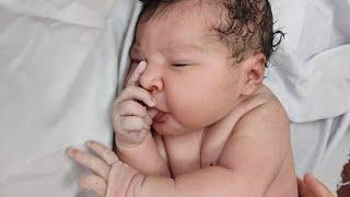 Most Beautiful and Chubby 5.8kg newborn baby immediately after birth sucking his thumb is Gorgeous