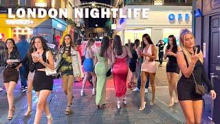 London City Nightlife Summer Night in Central London - August 2023  London Night Walk 4K HDR