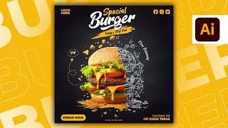 Illustrator CC Tutorial  Graphic Design   Modern Burger Poster Design .