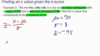 Finding a Value for x Given a z-score