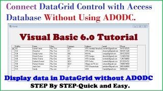 How to Connect Datagrid control with Access database without VB6 ADODC-Step by Step Tutorial