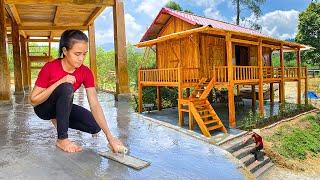 AMAZING GIRL  500 hour pouring cement floor for stilt house - Complete wooden house