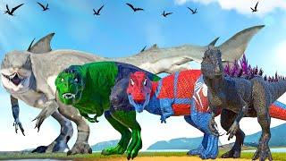 JURASSIC WORLD EVOLUTION Tyrannosaurus Rex Hulk vs King Shark Godzilla Indominus Dinosaurs Fighting