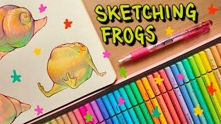 SKETCH SOME FROGS WITH ME - layering colour pencils and talking about absolutely nothing