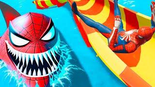 GTA 5 SPIDER SHARK Crazy Water Slides with Spiderman  Ragdolls & Falls Episode 22