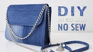 DIY CUTE JEANS PURSE BAG IDEA NO SEW  Old Jeans Transform Into Bag In 30 Min