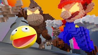 Giant Pixel Mario and Donkey Kong vs Pacman and Sonic