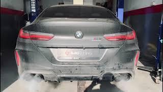 BMW M8 Competition STAGE 2   Downpipe opf off pop&bang vs stock exhaust  BMG Tuning