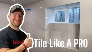 PRO Tile Tutorial $5000 Bathroom wall.  Many Tips and Tricks. WINNI