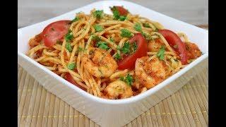 Спагетти с креветками в томатно   чесночном соусе