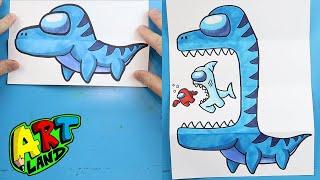 Drawing AMONG US MOSASAURUS Surprise Fold For Kids