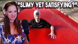 Lauren Reacts *Slimy yet satisfying?* Worlds Largest Jello Pool-Can You Swim in Jello?-Mark Rober