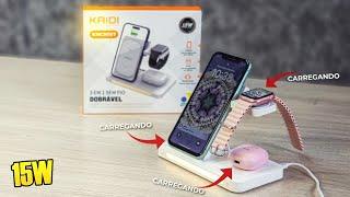 Carregador Sem Fio Por Indução 3 em 1 Kaidi KNC9097 Dobrável Para Smartphone Smartwatch e Airpods