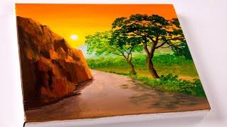 How to paint a sunset for beginner  Easy landscape painting  Acrylic painting