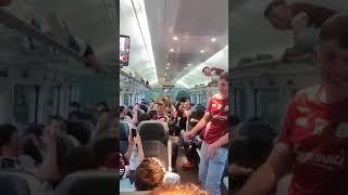 Galway GAA fans messing about on the train after beating Dublin