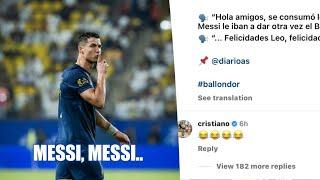 Cristiano looks frustrated after Messi wins the Ballon Dor Laughing emojis comment