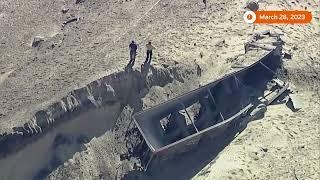 Iron ore train derailed in the Mojave Desert