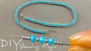 Easy Beaded Necklace with Crystal Beads Seed Bead Jewelry Making Tutorials
