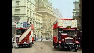 Great colorized film about Londons buses and taxis in 1924 A.I. enhanced & new method colorized