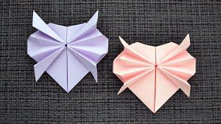 Paper HEART with BOW  Beautiful Origami for Valentines Day  Tutorial DIY by ColorMania