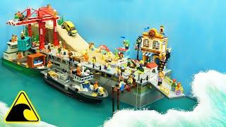 Tsunami Sinks Lego Ships in Harbor - Lego City Disaster - Dam Breach Experiment