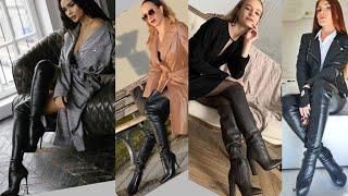 Gorgeous and most running high rated leather&latex thigh high heel long boots design ideas for women