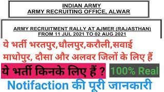 ARO ALWAR Army Rally Bharti 2021 Notification Full Information  ARO ALWAR Army Bharti 2021 