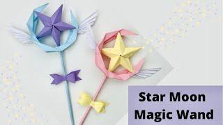 DIY PAPER MAGIC WAND  Paper Crafts For School  Paper Craft  Star Moon Magic Wand  Origami Wand