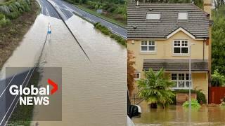 UK flooding Heavy rains inundate parts of Britain wash out roads