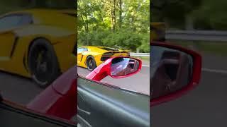 Lamborghini Aventador vs Ferrari 488 roll race Both Tuned w Exhaust 