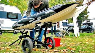 HUGE RC ELECTRIC POWERBOAT MODEL RACING BOAT  AWESOME AND POWERFUL SPEEDBOAT IN ACTION 
