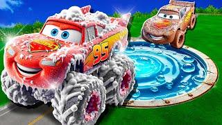 Water Pit Cleaning In Muddy Lightning McQueen & Big & Small Pixar Cars Beam.NG Drive