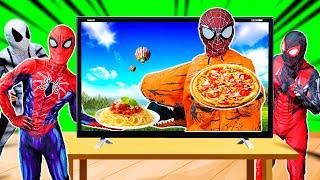 5 SPIDER-MAN Bros vs MAGIC TELEVISION  Take a Food  Trampoline  Dinosaur ...   Comedy Video