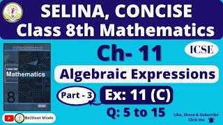 Class 8th ICSE  Selina Math  Ch- 11 Algebraic Expressions Ex 11 C Ques 5 to 15