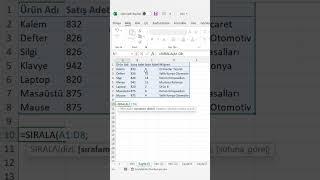 Excel’de Sırala-Sort formülü #meyzileyoutubeshorts